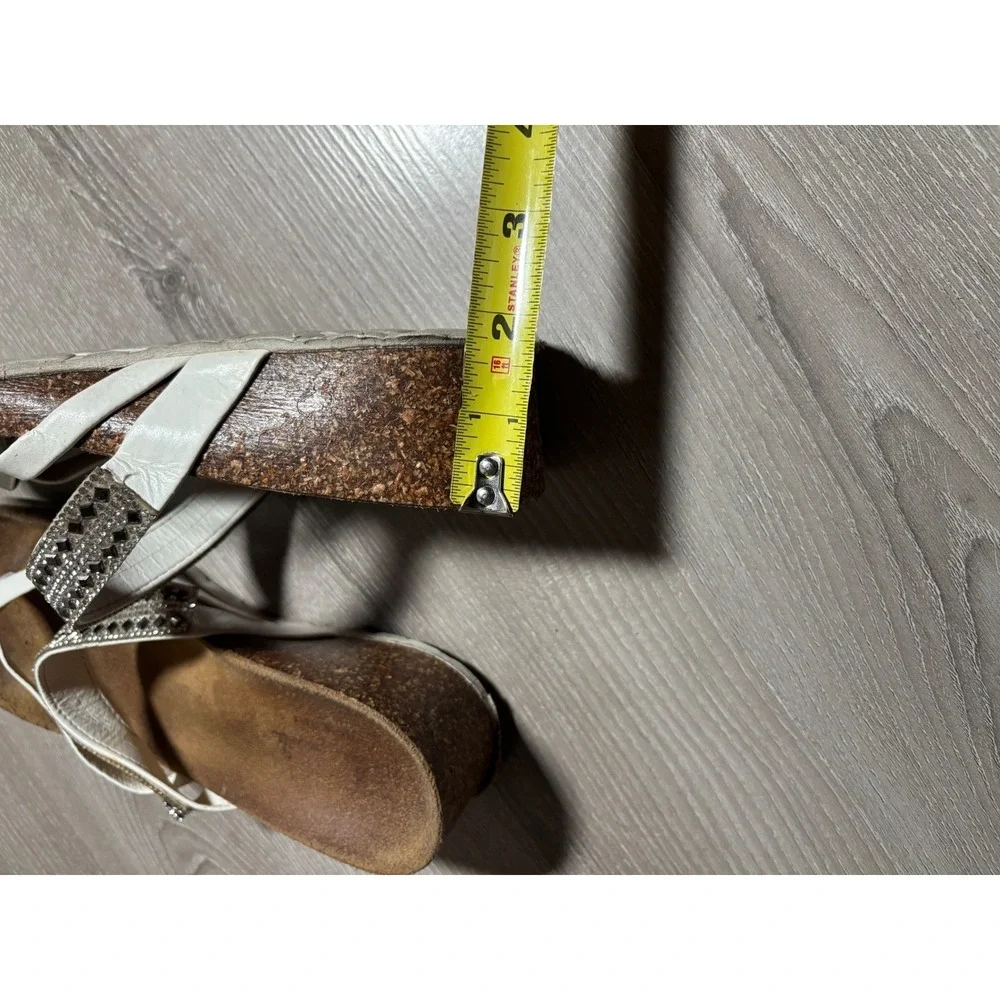 La Strada Womens 8 Rhinestone Cork Wedge Thong Sandals Made in Italy Resortwear